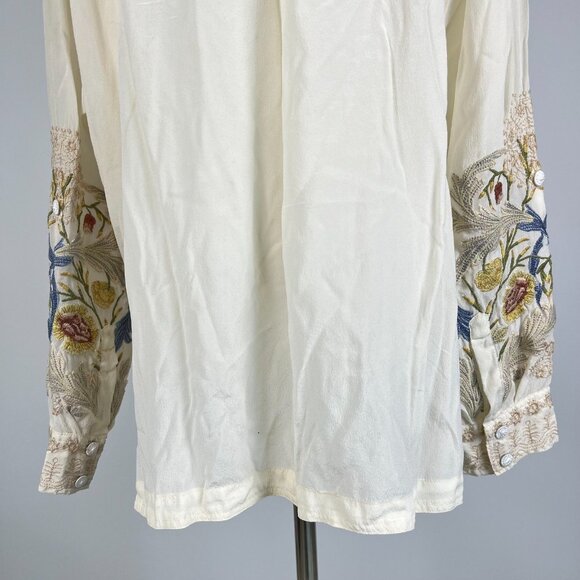 NWOT Johnny Was Biya Embroidered Floral Silk Button-Down Shirt Blouse Sz S - Picture 6 of 12